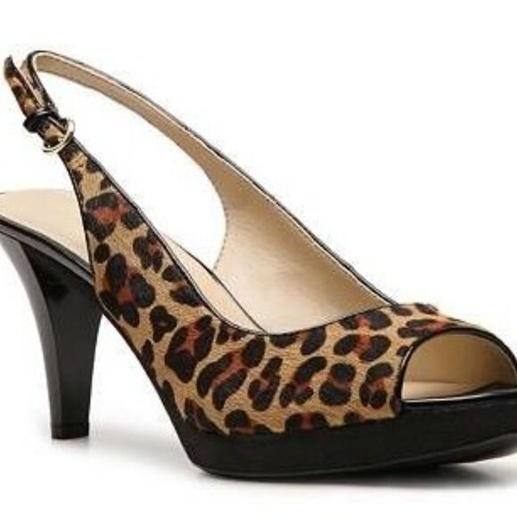 Nine West Leopard Leather Slingback Heels Size 8 - Picture 3 of 3